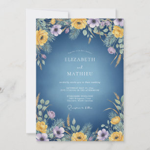 Invitación Boda con flores silvestres de amatista naval