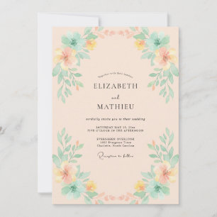 Invitación Boda con flores silvestres de aqua y melocotón