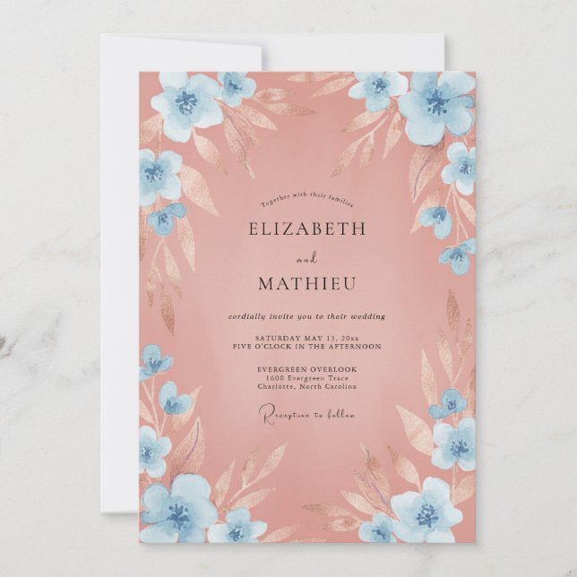 Invitación Boda con flores silvestres de arcilla cerúlea (Anverso)