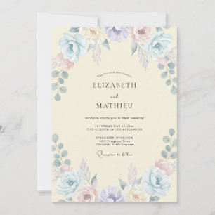 Invitación Boda con flores silvestres de color amarillo pálid