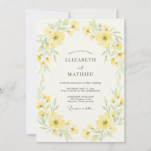 Invitación Boda con flores silvestres de color amarillo pálid