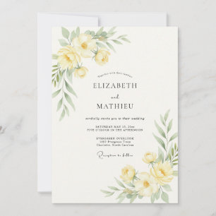 Invitación Boda con flores silvestres de color amarillo paste