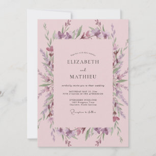 Invitación Boda con flores silvestres de color rosa lila