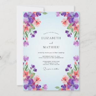 Invitación Boda con flores silvestres de coral violeta