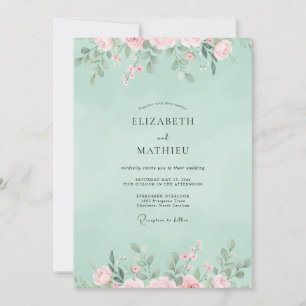 Invitación Boda con flores silvestres de coral y menta