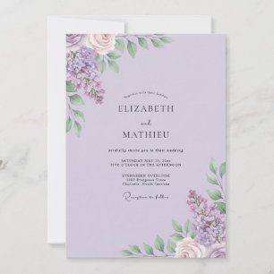 Invitación Boda con flores silvestres de lila desvaído