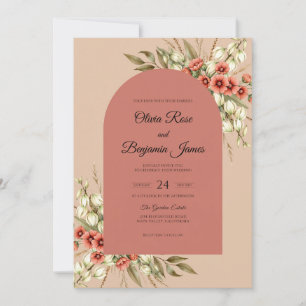 Invitación Boda con flores silvestres de melocotón oxidado