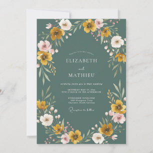 Invitación Boda con flores silvestres de mostaza en pizarra