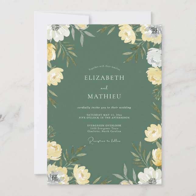 Invitación Boda con flores silvestres de olivo forestal (Anverso)