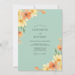 Invitación Boda con flores silvestres naranja espuma de mar