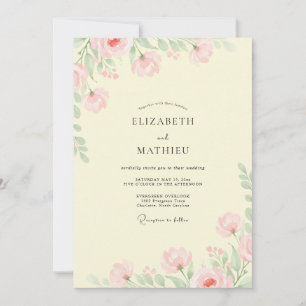 Invitación Boda con flores silvestres rosadas y amarillas