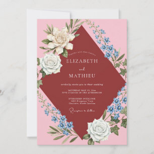 Invitación Boda con flores silvestres y vino rosado