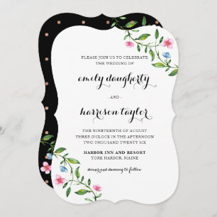 Invitación Boda con flores y puntos encantadores
