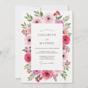 Invitación Boda con floritura artística rosa