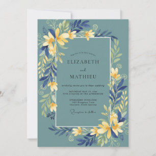 Invitación Boda con floritura botánica artística turquesa