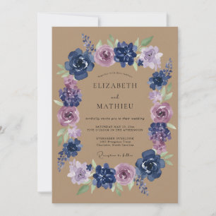 Invitación Boda con floritura botánica de lila naval