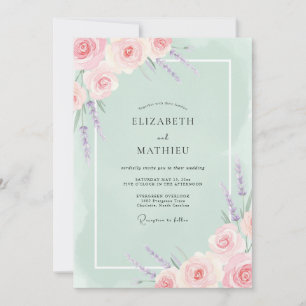 Invitación Boda con floritura botánica rosa pastel