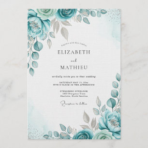 Invitación Boda con floritura botánica turquesa