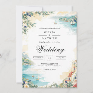 Invitación Boda con floritura de arco escénico costero