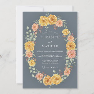 Invitación Boda con floritura de arco pintado azul pizarra