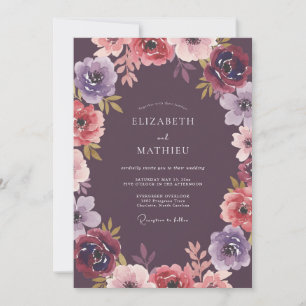 Invitación Boda con floritura de arco pintoresco de ciruela