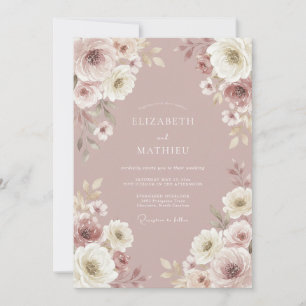 Invitación Boda con floritura de pintor de rosa polvorienta