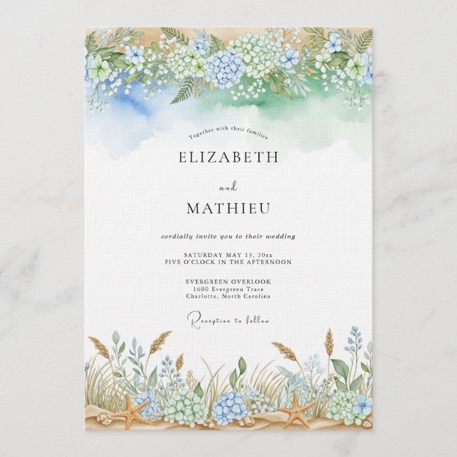 Invitación Boda con floritura etérea azul (Anverso)