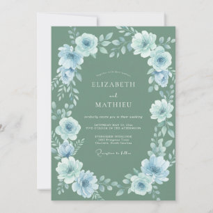Invitación Boda con floritura etérea de azul polvoriento
