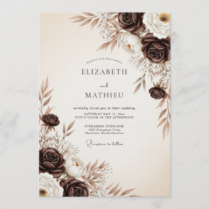 Invitación Boda con floritura etérea marrón