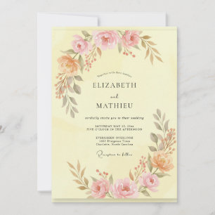 Invitación Boda con floritura floral amarilla pálida