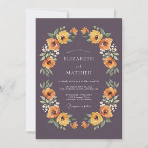 Invitación Boda con floritura floral de ciruela profunda