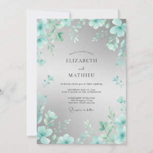 Invitación Boda con floritura floral delicada turquesa