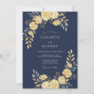 Invitación Boda con floritura floral dorada de la Marina