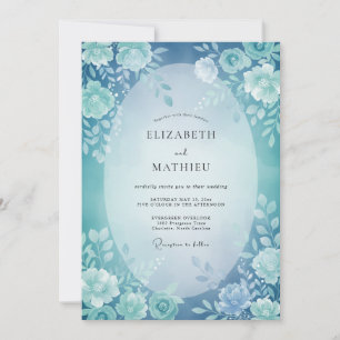 Invitación Boda con floritura floral etérea azul verdoso