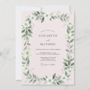 Invitación Boda con floritura floral verde polvorienta