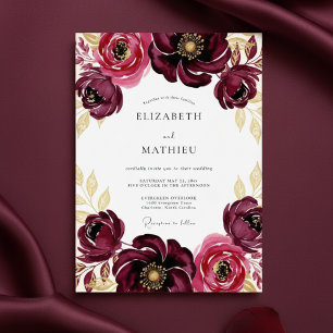 Invitación Boda con floritura pictórica de Borgoña