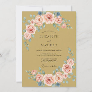 Invitación Boda con floritura pictórica de melocotón