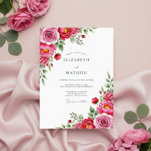 Invitación Boda con floritura pictórica de rosa rosa