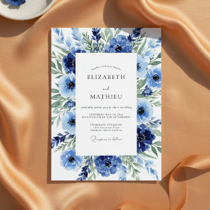 Invitación Boda con floritura pictórica en azul marino