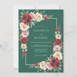 Invitación Boda con floritura pintoresca de ciruela profunda