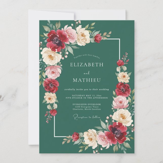 Invitación Boda con floritura pintoresca de ciruela profunda (Anverso)