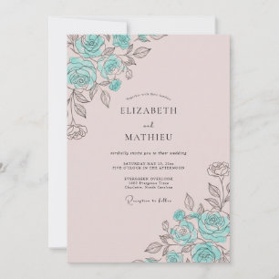Invitación Boda con floritura pintoresca de rosa verde