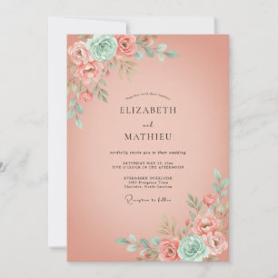 Invitación Boda con floritura romántica de melocotón