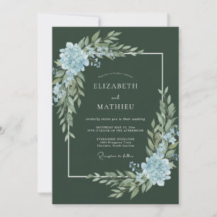Invitación Boda con Follaje de Acero Musgo Oscuro