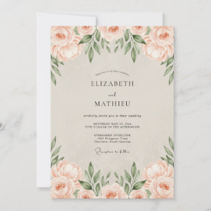 Invitación Boda con follaje de acuarela albaricoque