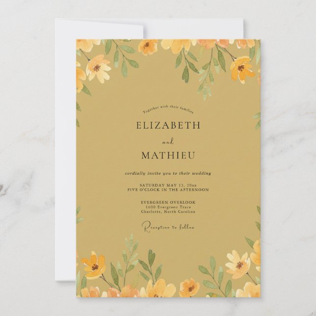Invitación Boda con Follaje de Amapola Dorada (Anverso)