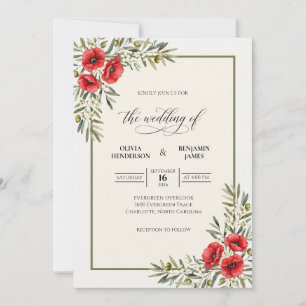 Invitación Boda con Follaje de Amapola Escarlata