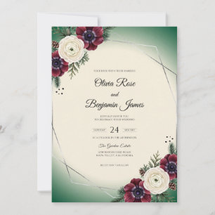 Invitación Boda con Follaje de Anémona Granate