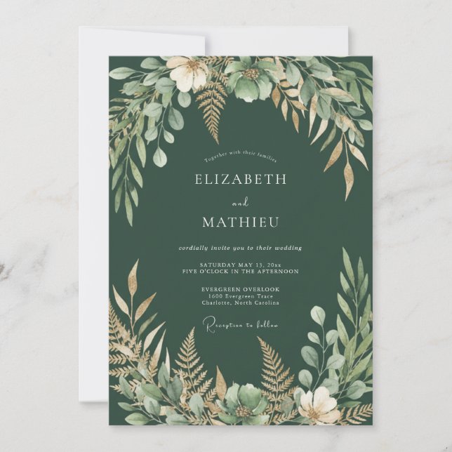 Invitación Boda con Follaje de Cazador Fern (Anverso)
