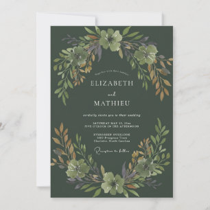 Invitación Boda con follaje de ciruela oliva y salvia